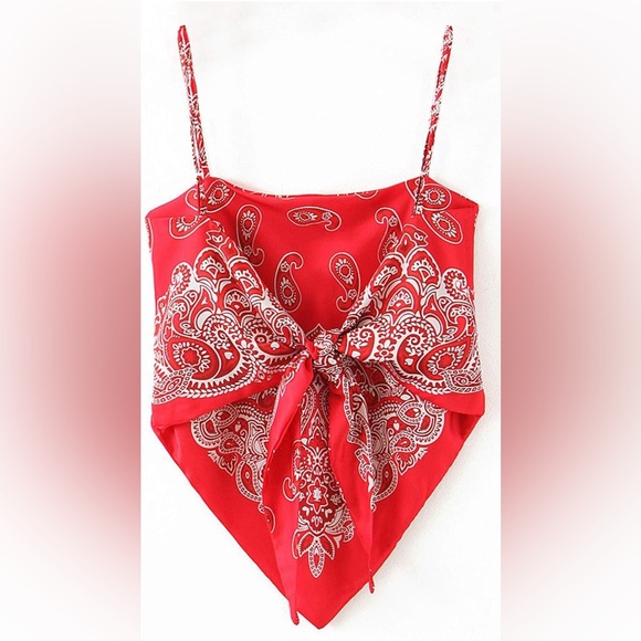 🆕 NEW Red Paisley Women's Bandana Handkerchief Scarf Top - Picture 3 of 6